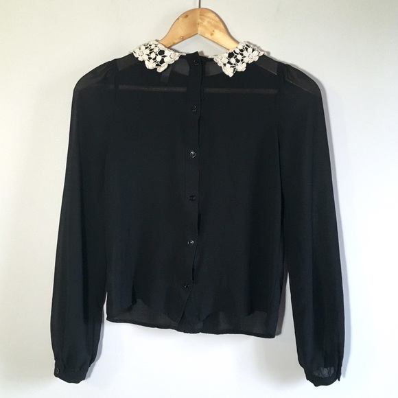 Lace Peter Pan Collar Black & White Blouse - Picture 8 of 8